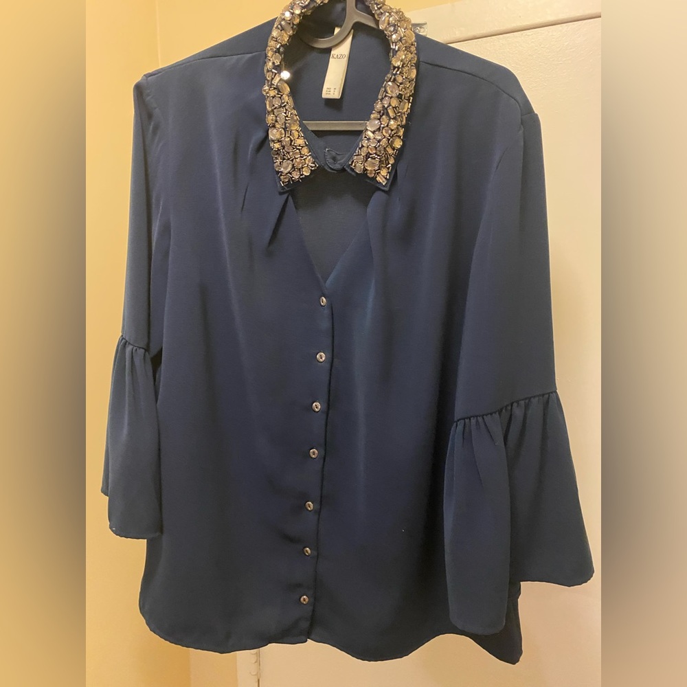 Kazo blue colour formal blouse